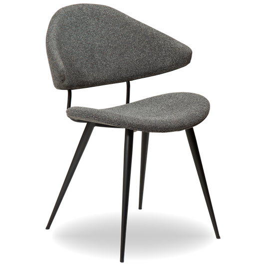 SELA boucle fabric dining chair with pointed backrest and black legs from AK Interior Living