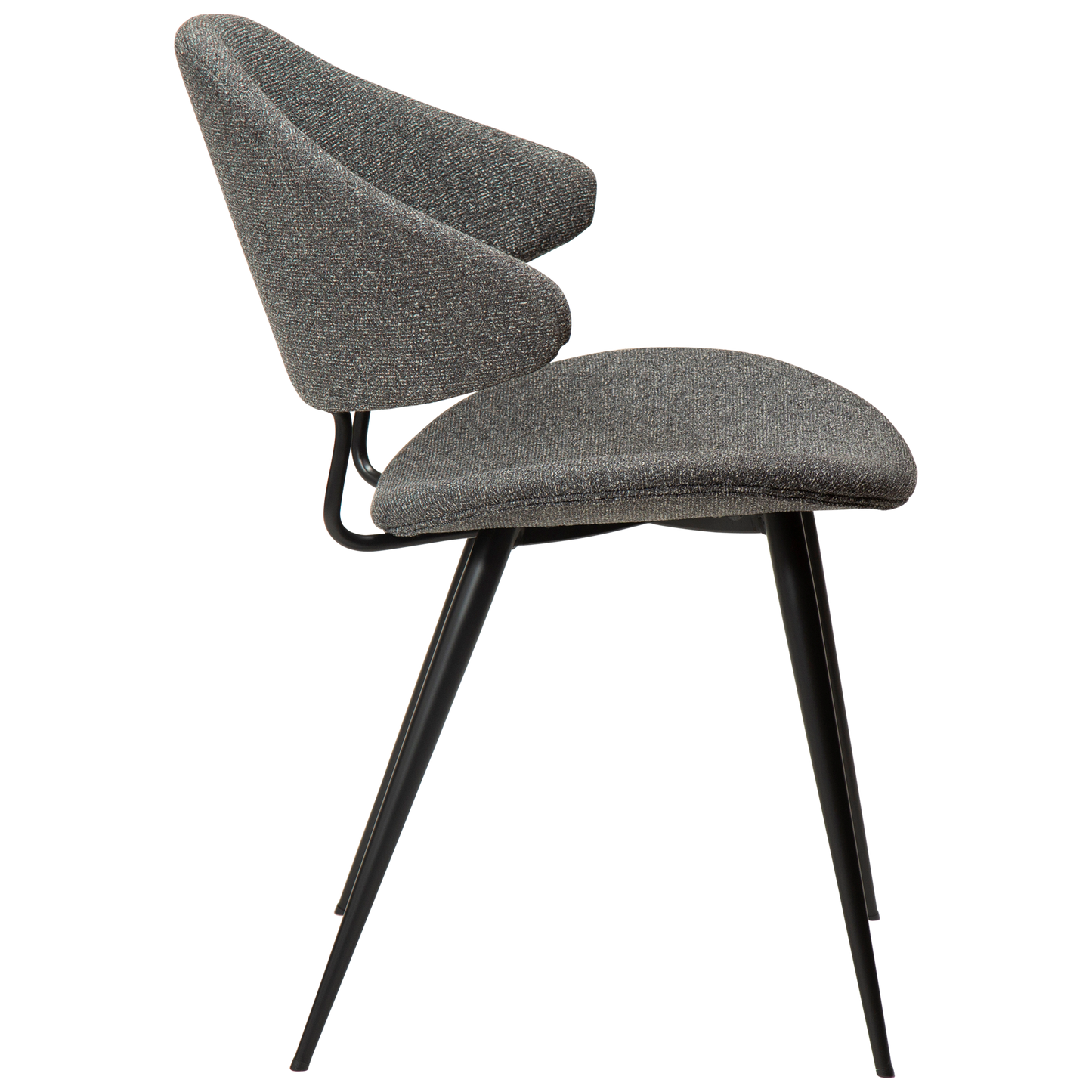 SELA boucle fabric dining chair with pointed backrest and black legs from AK Interior Living