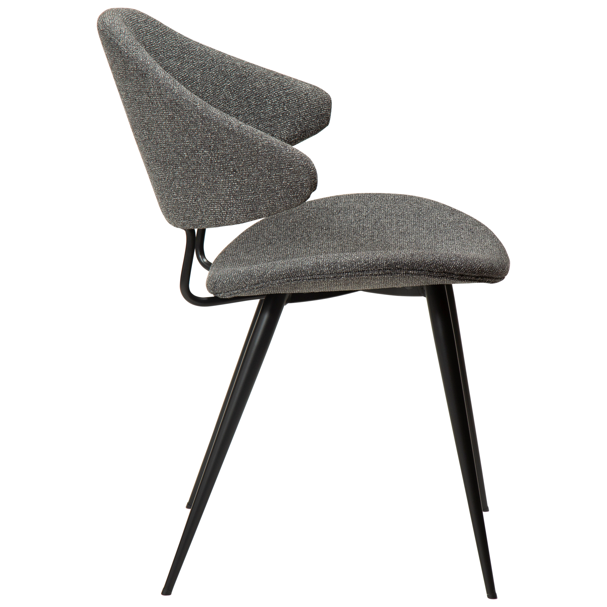 SELA boucle fabric dining chair with pointed backrest and black legs from AK Interior Living