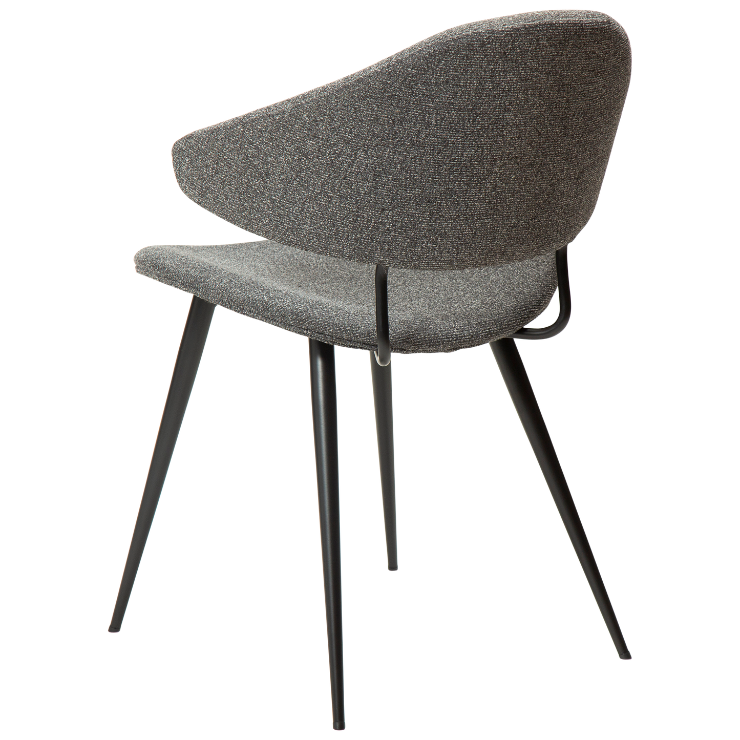 SELA boucle fabric dining chair with pointed backrest and black legs from AK Interior Living