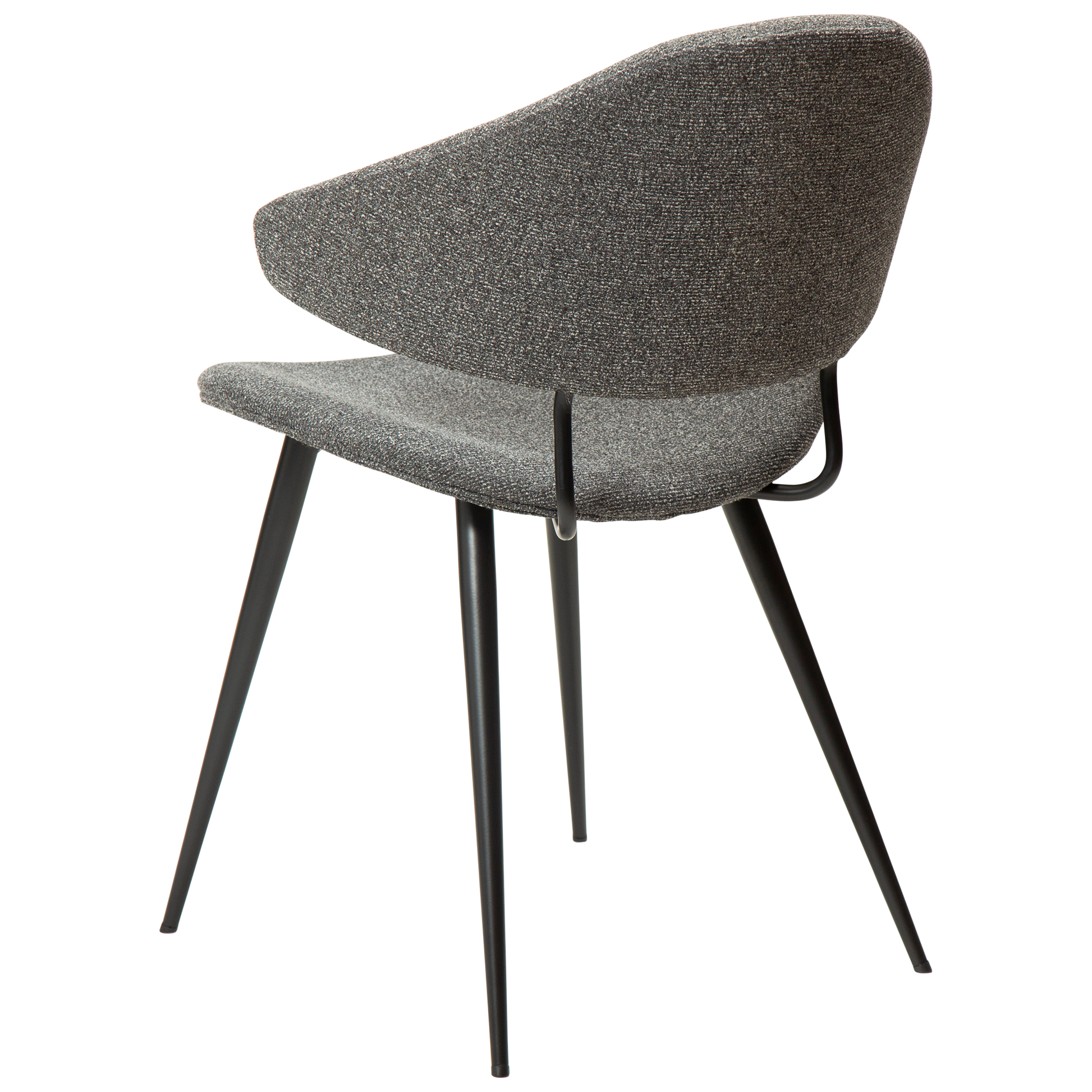 SELA boucle fabric dining chair with pointed backrest and black legs from AK Interior Living