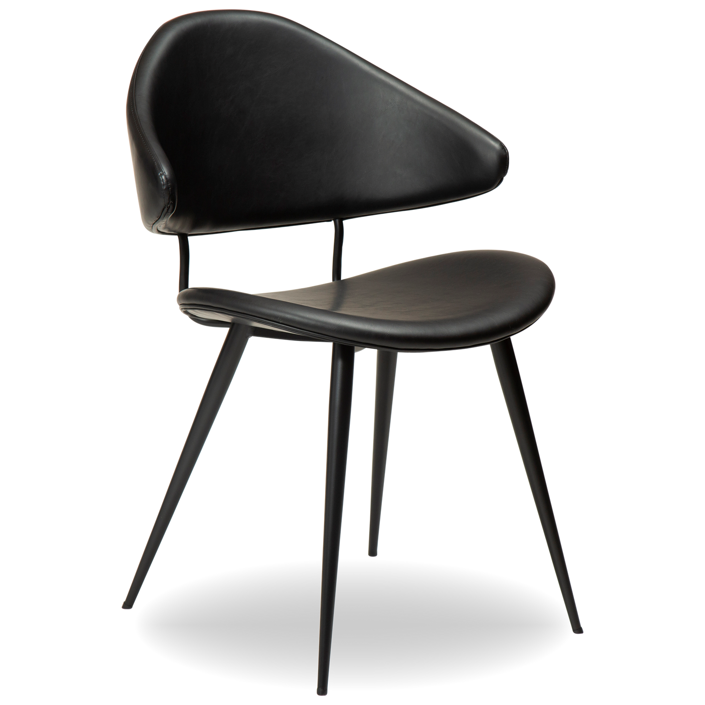 ANT leather dining chair with pointed backrest and black conical legs from AK Interior Living