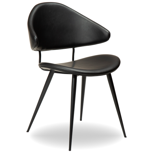 ANT leather dining chair with pointed backrest and black conical legs from AK Interior Living