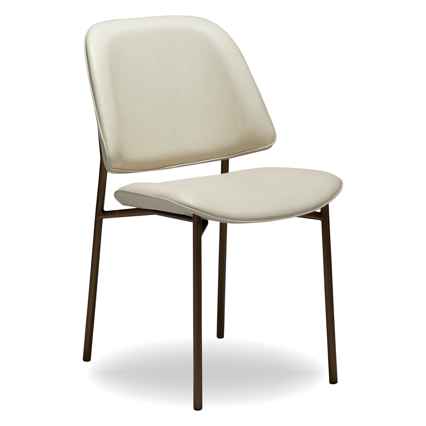 GRACE dining chair in frosted almond faux leather with antique brass legs from AK Interior Living