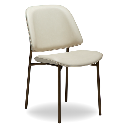GRACE dining chair in frosted almond faux leather with antique brass legs from AK Interior Living
