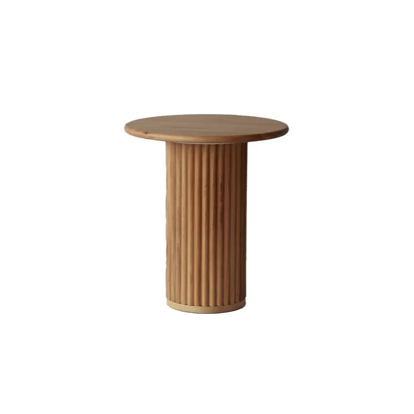 Gala round oak veneer sofa end table with fluted pedestal base – AK Interior Living