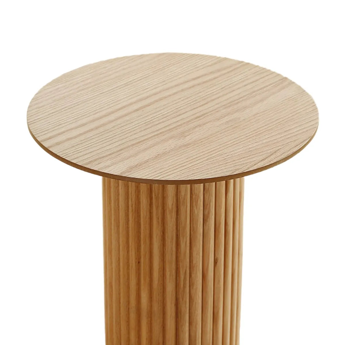Gala round oak veneer sofa end table with fluted pedestal base – AK Interior Living