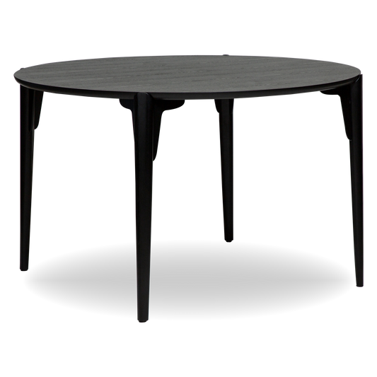 DAX round dining table in black stained ash veneer with sculpted black ash legs – AK Interior Living