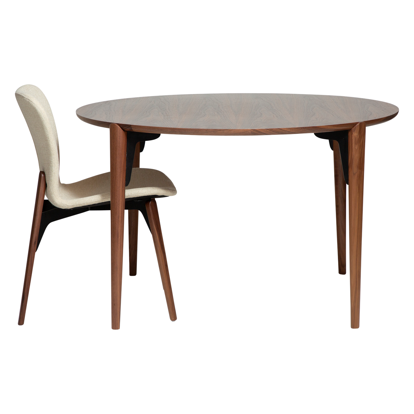 ELI round dining table in walnut veneer with solid walnut legs – AK Interior Living