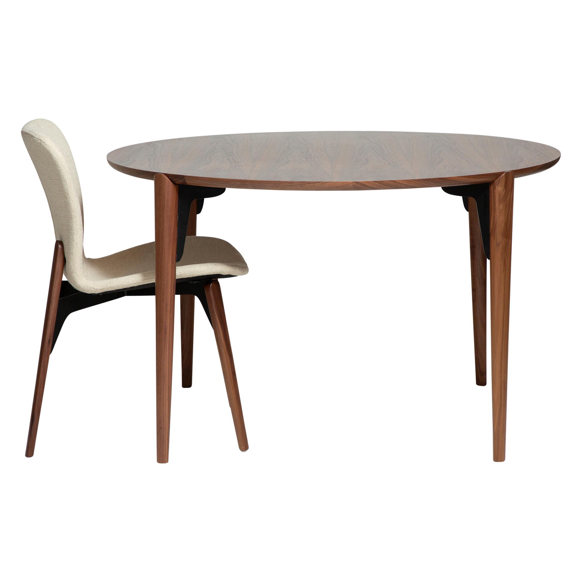 ELI round dining table in walnut veneer with solid walnut legs – AK Interior Living