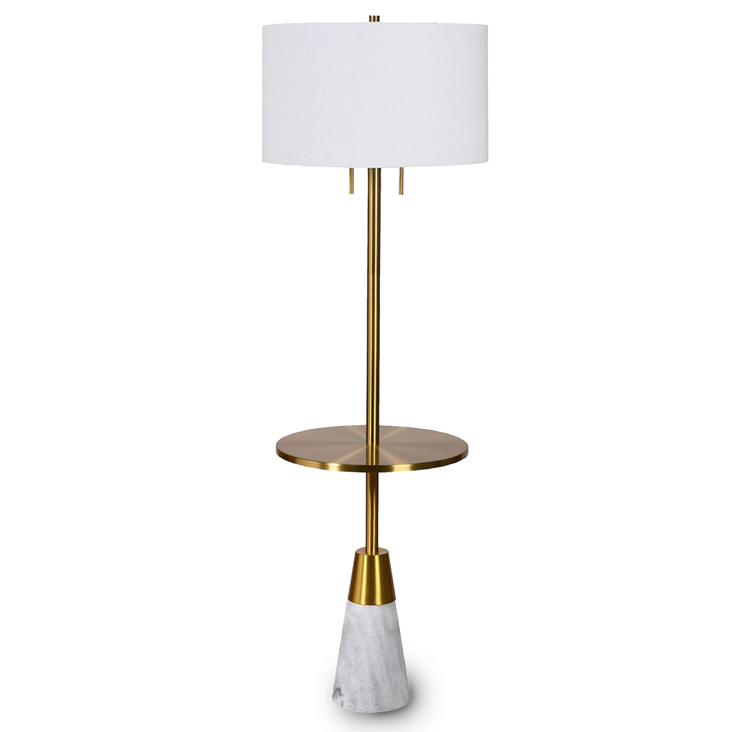 CHARLIE Marble Base Floor Lamp, brass table, and soft fabric shade for modern interiors.