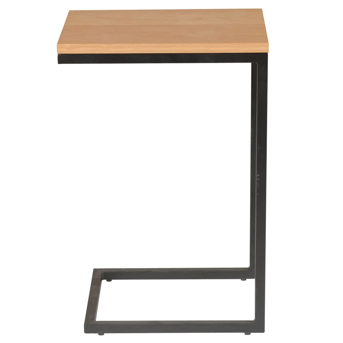 Clara natural C-shaped sofa side table with wood top and black metal base – AK Interior Living