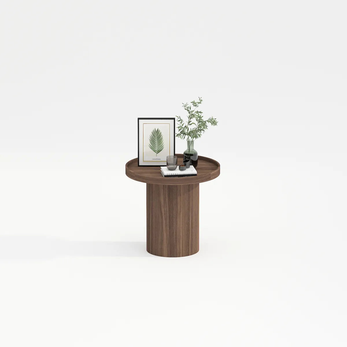 Elia round walnut veneered sofa end table with pedestal base – AK Interior Living