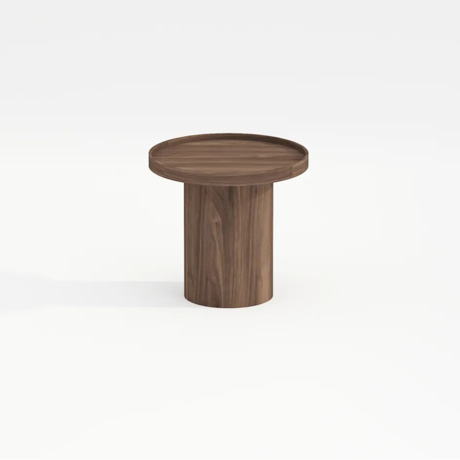 Elia round walnut veneered sofa end table with pedestal base – AK Interior Living