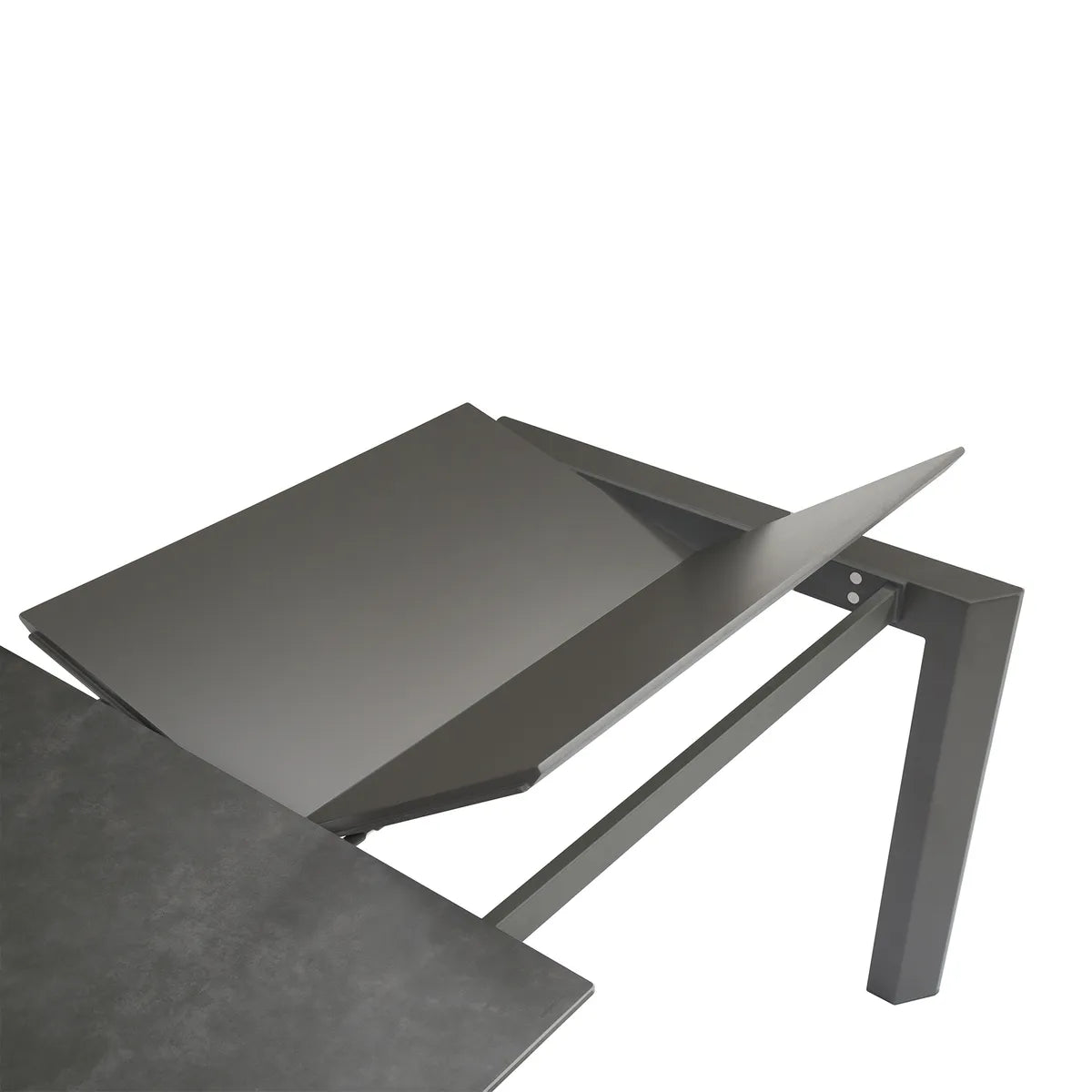 Andrés 160 cm Black Ceramic Dining Table with Extension Leaf and matte grey frame