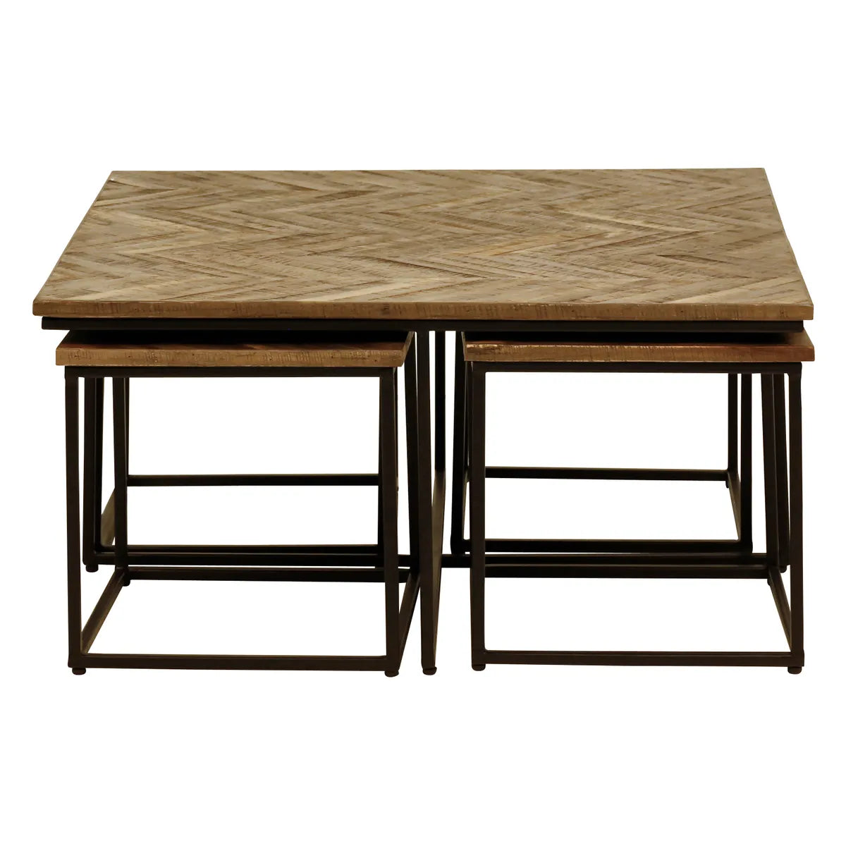 Saoirse reclaimed teak square nesting coffee tables set of 5 in a modern home