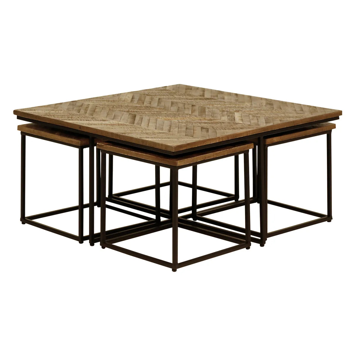 Saoirse reclaimed teak square nesting coffee tables set of 5 in a modern home