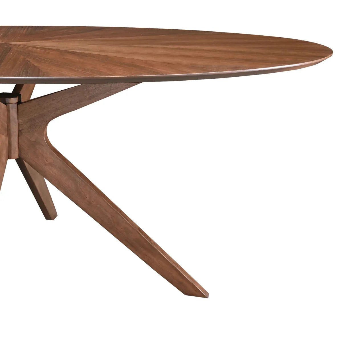 Alonso 180 cm Oval Dining Table with walnut veneer top and sculptural star-shaped base
