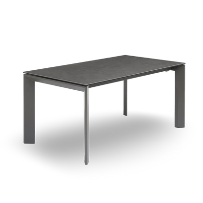Andrés 160 cm Black Ceramic Dining Table with Extension Leaf and matte grey frame