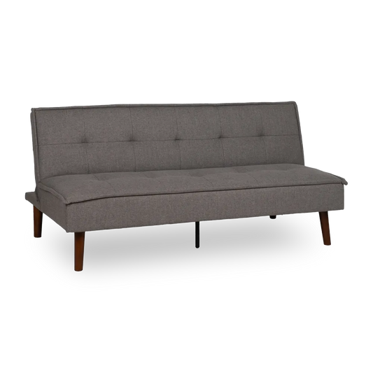 Marti Sofa Bed Grey Metal-Wood with tufted seat and wood legs in folded sofa position