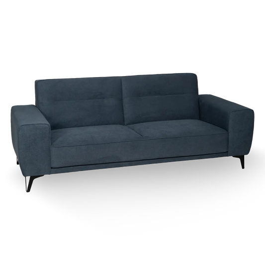 Gorka 3 Seater Sofa Blue Fabric-Metal with wide armrests, deep blue upholstery, and slim metal legs, 220 cm