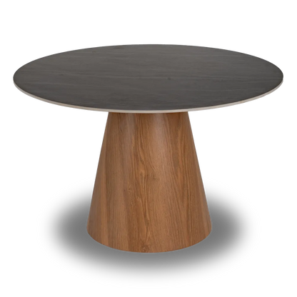 Antonio Dining Table Black-Brown with ceramic top and wood base, 120 cm round modern design