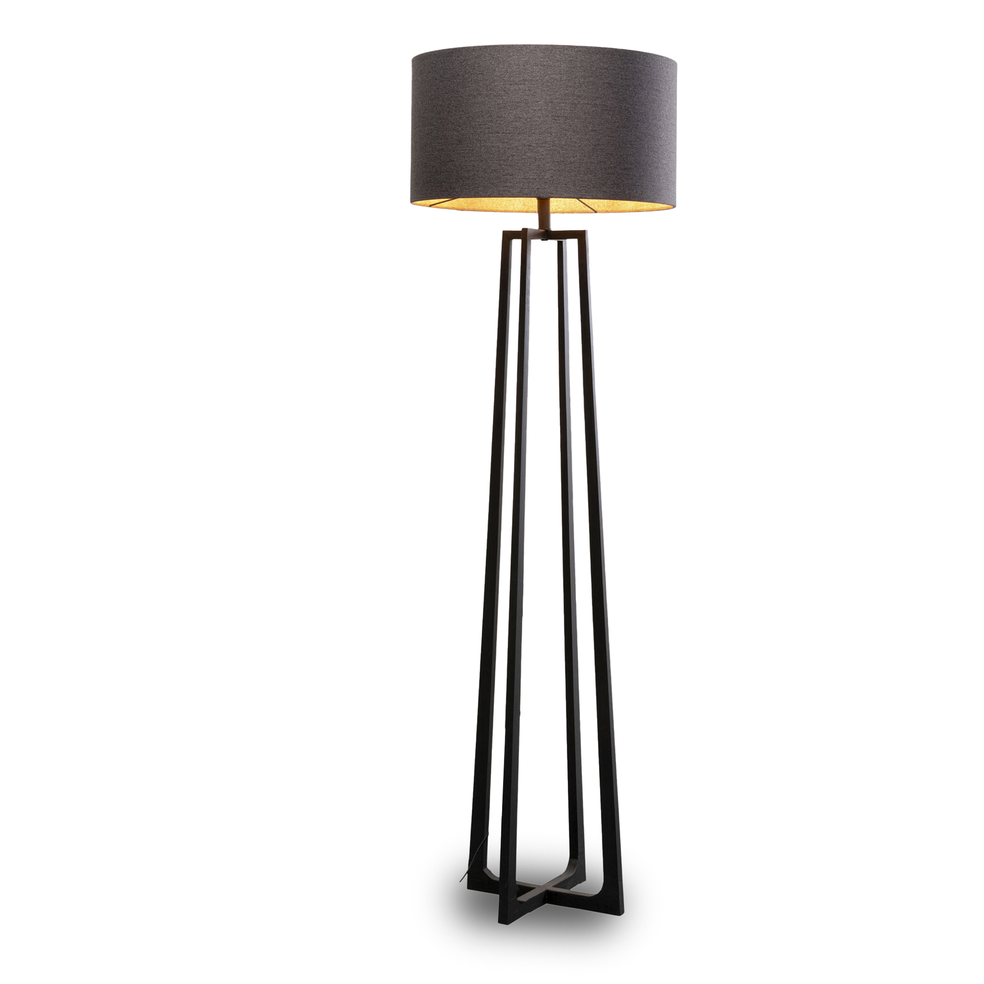 MICHAEL Black Floor Lamp with geometric base and fabric shade, 160cm tall