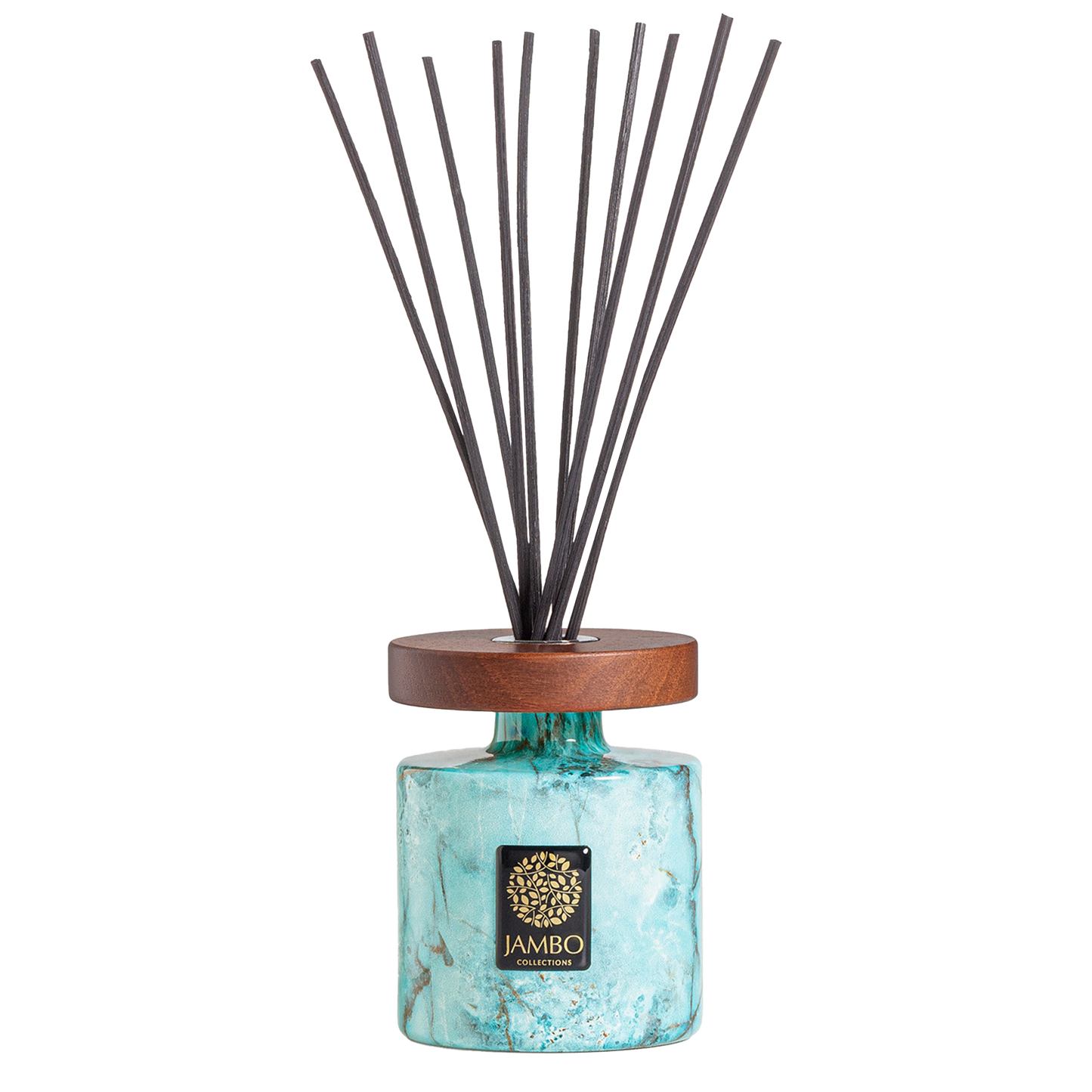 Yejele Reed Diffuser – artisan turquoise diffuser with neroli, eucalyptus, and fig fragrance from Jambo Exclusivo Collection.