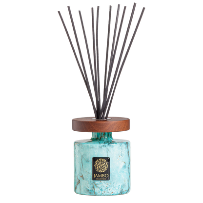 Yejele Reed Diffuser – artisan turquoise diffuser with neroli, eucalyptus, and fig fragrance from Jambo Exclusivo Collection.