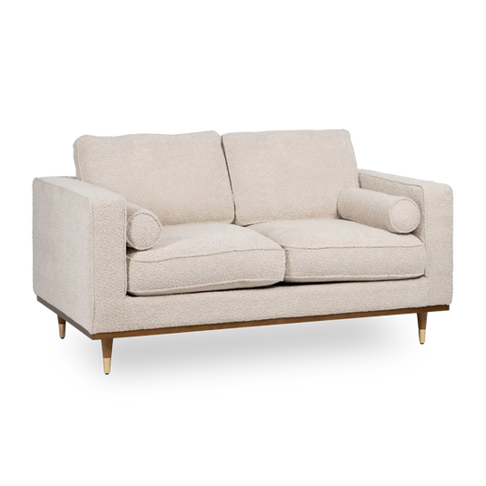 Manuel 2-Seater Sofa Beige Weave-Wood with textured fabric and wooden legs