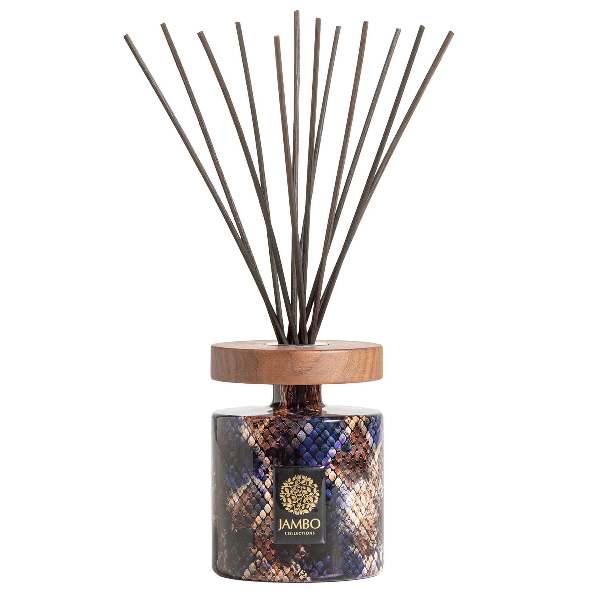 Moorea Reed Diffuser – exotic patterned diffuser with incense, leather, and musk fragrance from Jambo Exclusivo Collection.