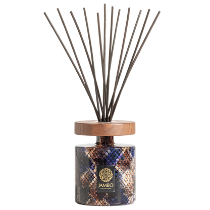 Moorea Reed Diffuser – exotic patterned diffuser with incense, leather, and musk fragrance from Jambo Exclusivo Collection.