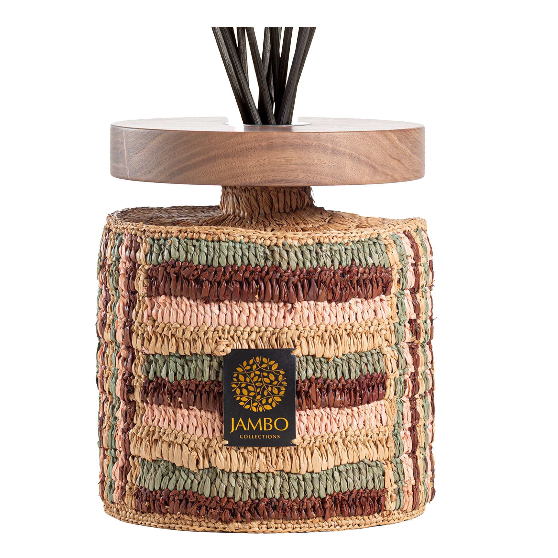 Isalo Raffia Diffuser – handcrafted raffia decor with cinnamon, clove, and amber fragrance notes from Jambo Exclusivo.