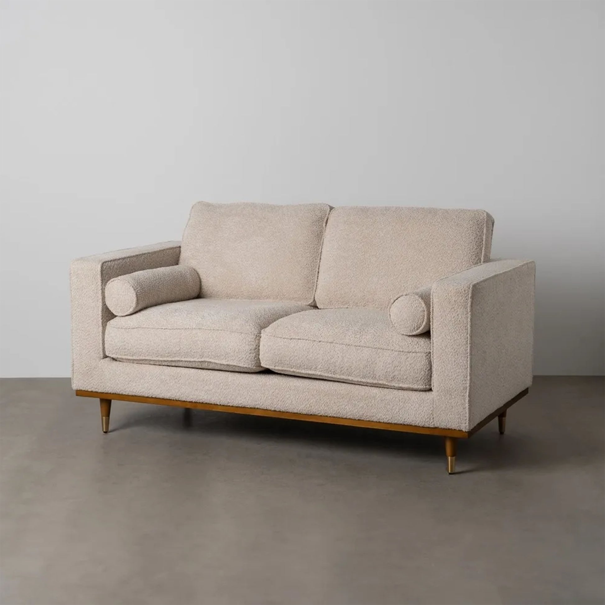 Manuel 2-Seater Sofa Beige Weave-Wood with textured fabric and wooden legs