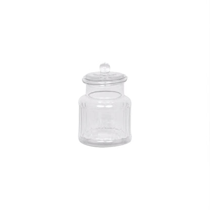 Vera Glass Jar Set – clear ribbed glass storage jars with elegant lids, available in small, medium, and large sizes.