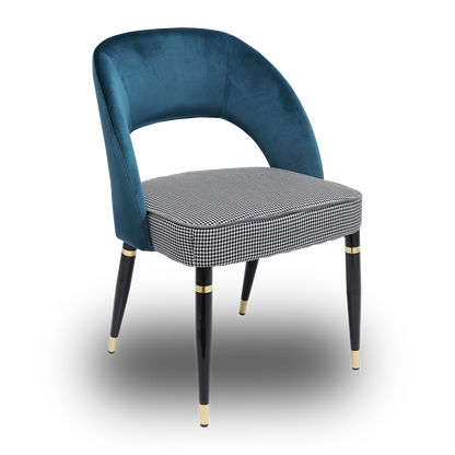 ELLEN Bluegreen Chair with velvet backrest and houndstooth seat cushion