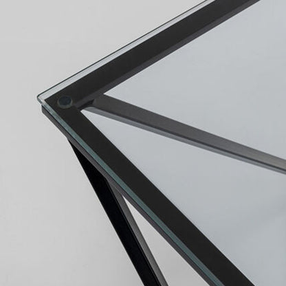 SNOOPY Graphite Coffee Table with smoked glass top and bold geometric black metal frame.
