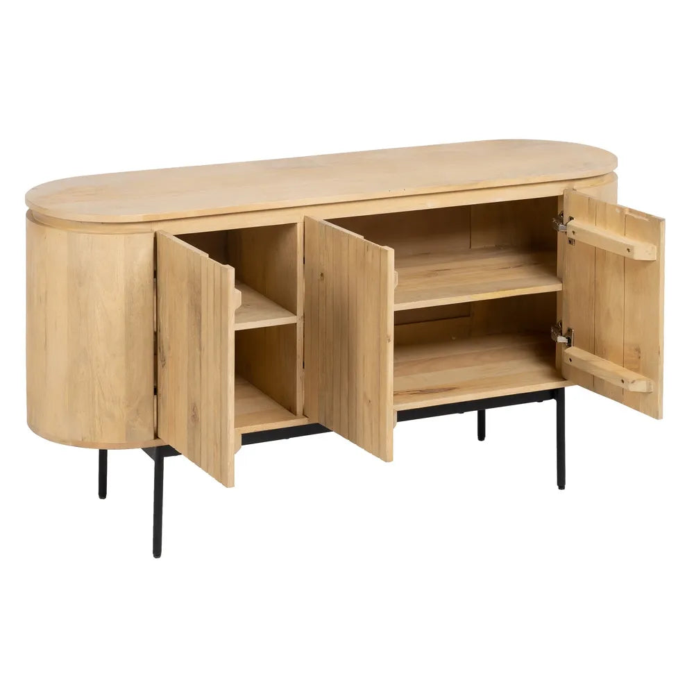 Alvaro buffet with natural wood finish and black iron legs in modern interior