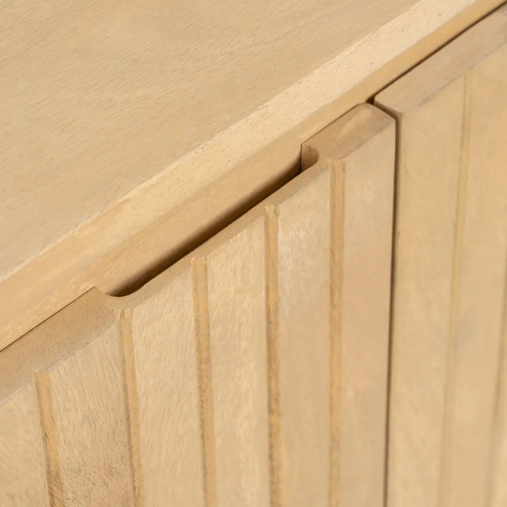 Alvaro buffet with natural wood finish and black iron legs in modern interior