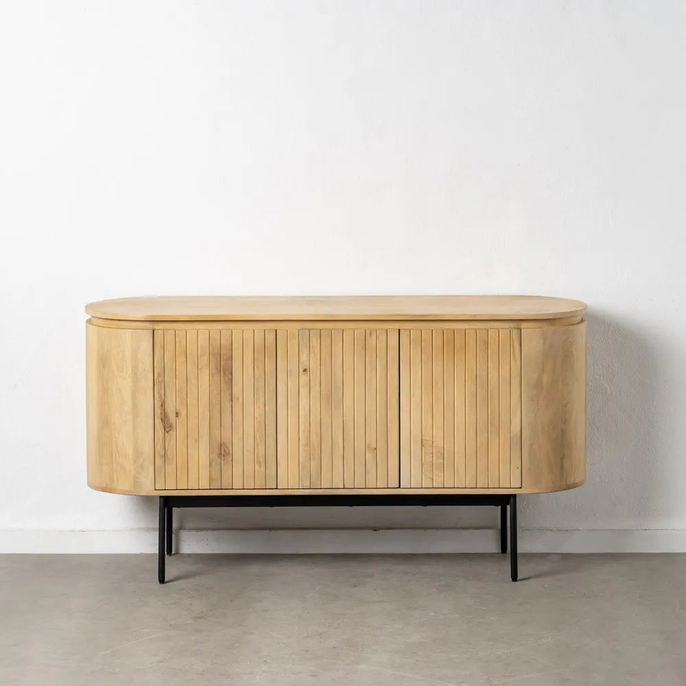 Alvaro buffet with natural wood finish and black iron legs in modern interior