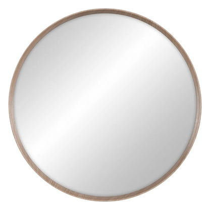 Alba round wall mirror with natural nude MDF frame in a modern interior