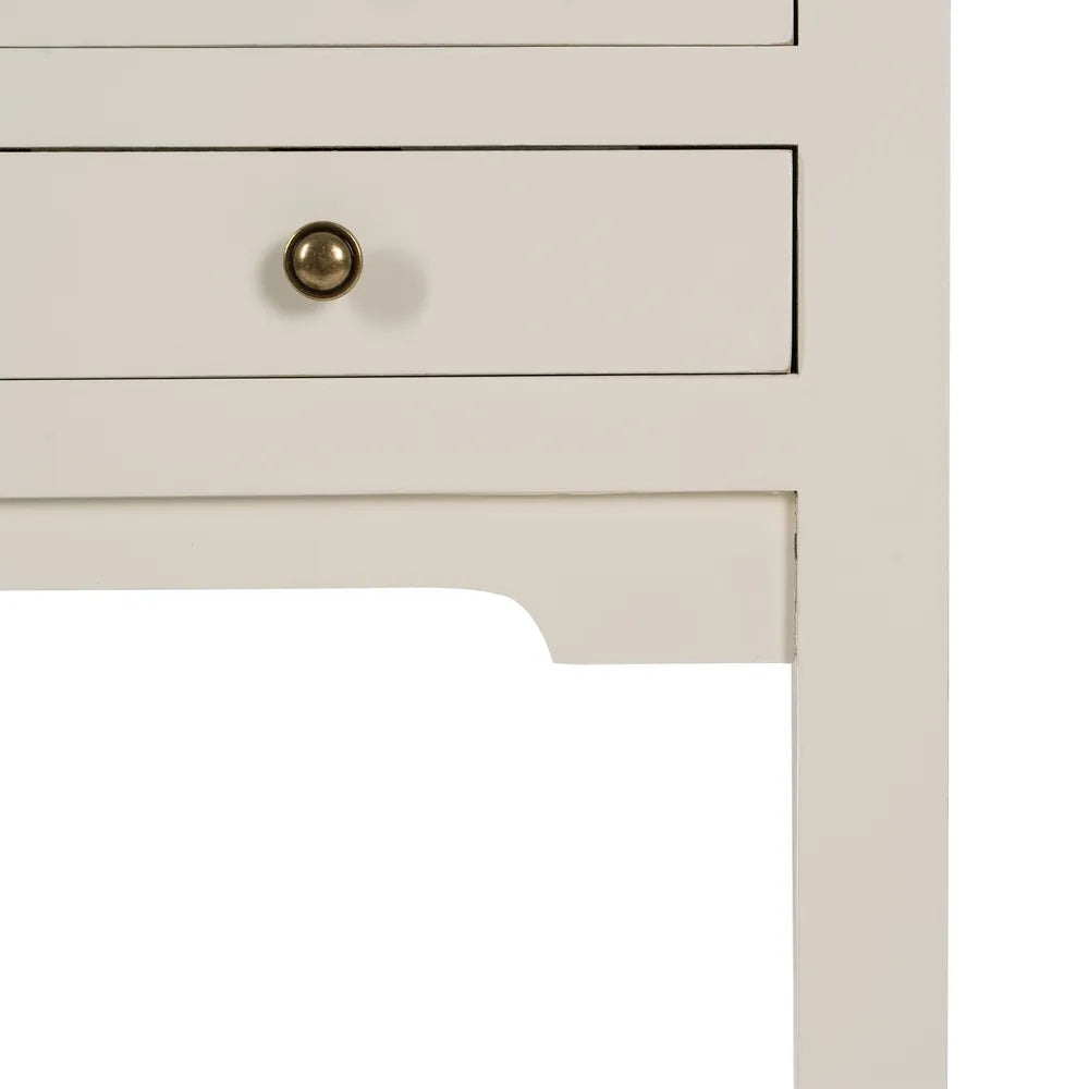 Blanca white wooden console with 6 drawers and brass handles