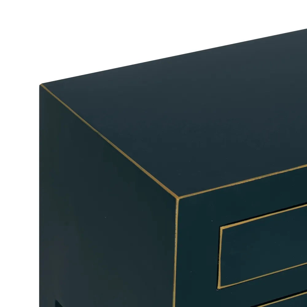 Ainara blue wooden console with 6 drawers and gold trim