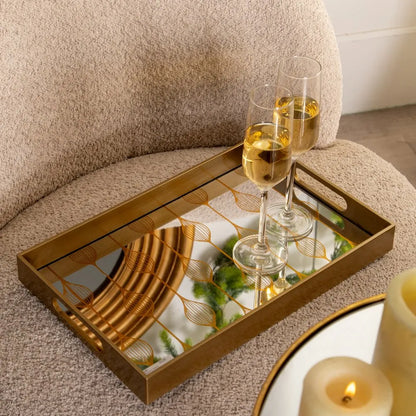 Imogen silver-gold decorative tray set with geometric pattern on mirrored surface