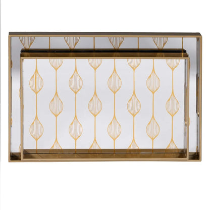 Imogen silver-gold decorative tray set with geometric pattern on mirrored surface