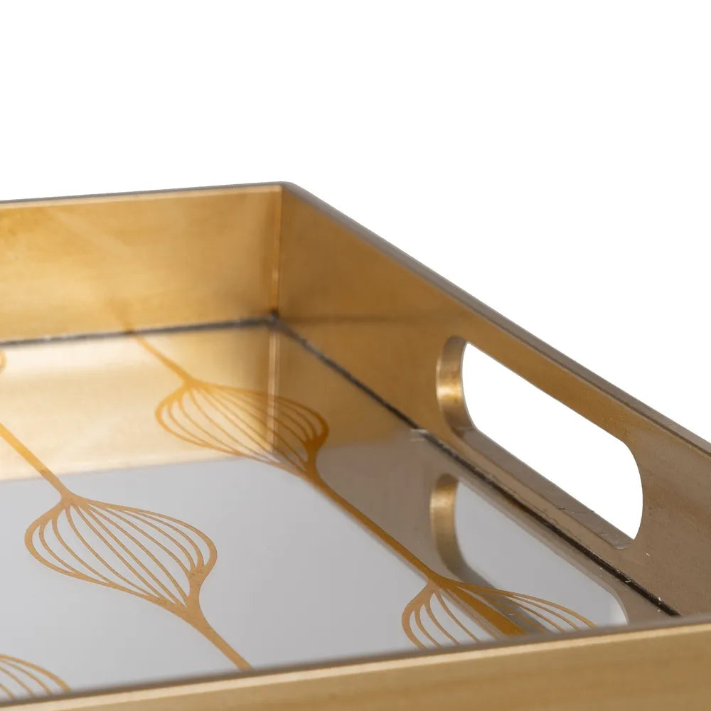Imogen silver-gold decorative tray set with geometric pattern on mirrored surface