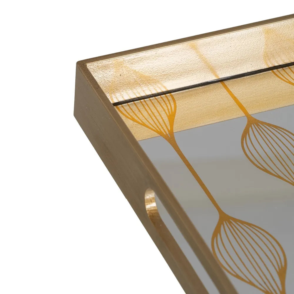 Imogen silver-gold decorative tray set with geometric pattern on mirrored surface