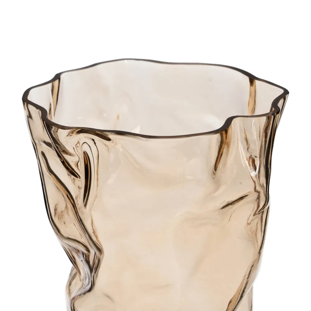 Shannon brown glass vase with a unique distorted design for home decor