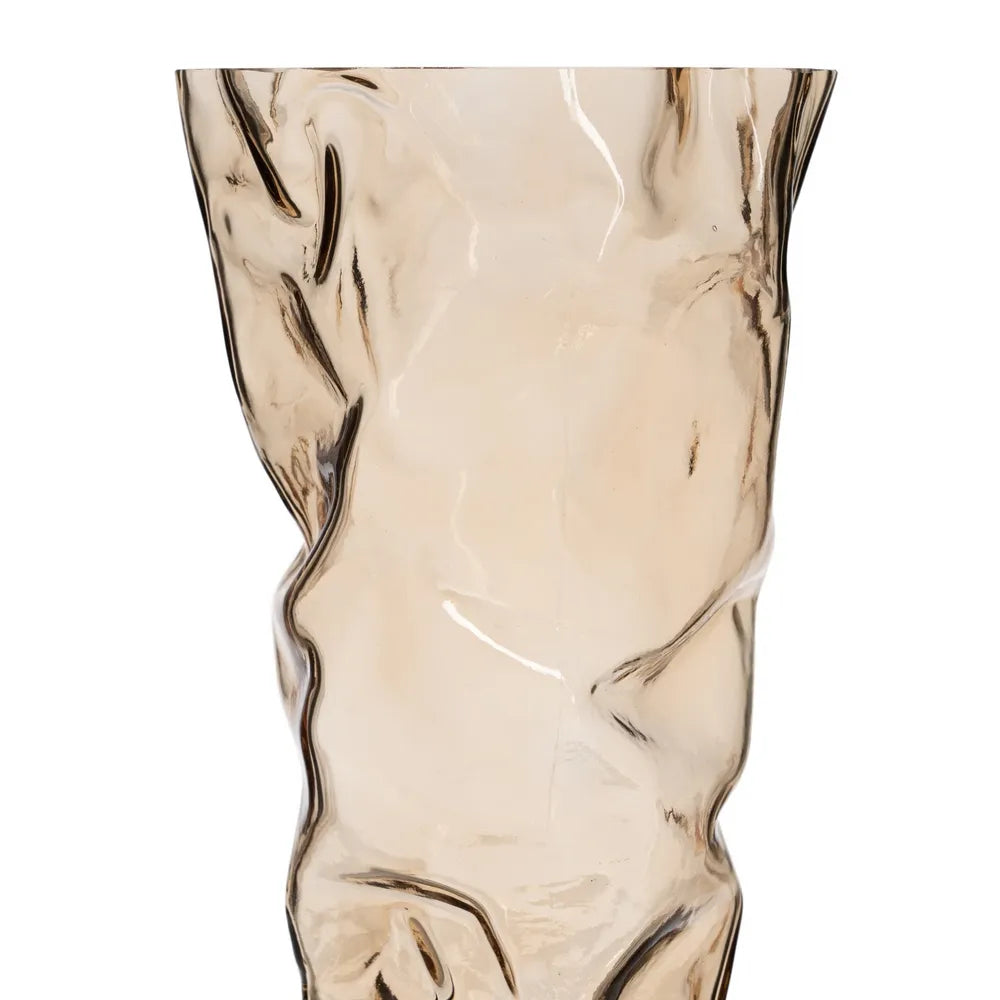 Shannon brown glass vase with a unique distorted design for home decor