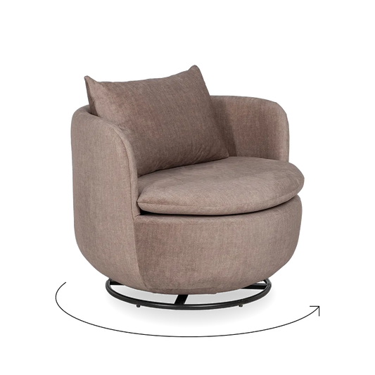 AXEL taupe old fabric revolving armchair with cushioned seat from AK Interior Living